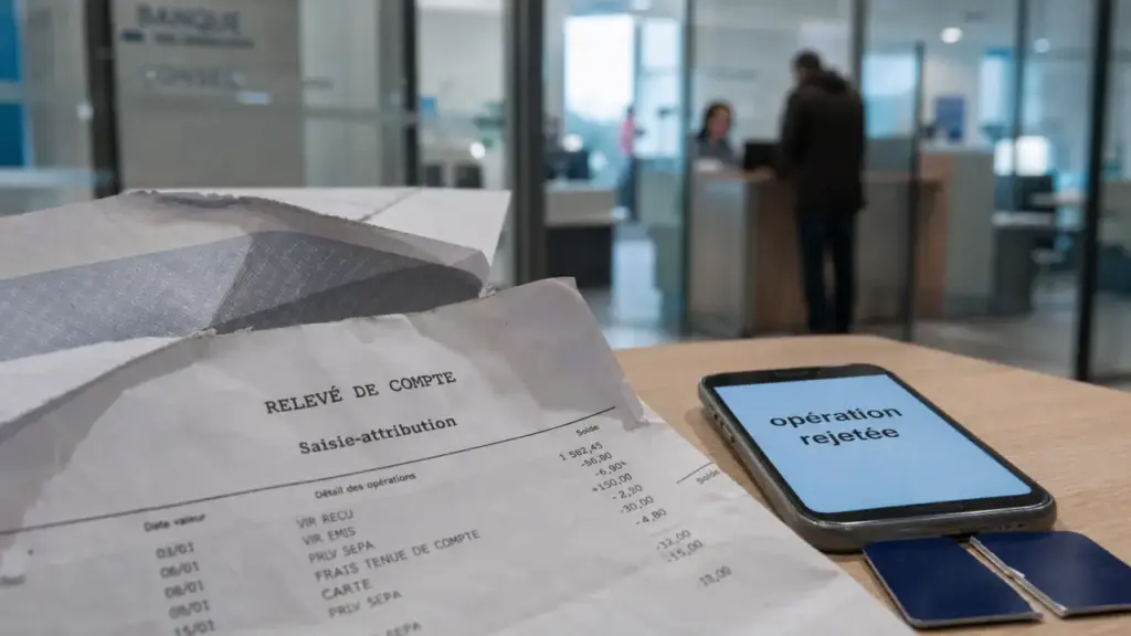 Saisie attribution blocage : opération rejetée, relevé bancaire et contestation