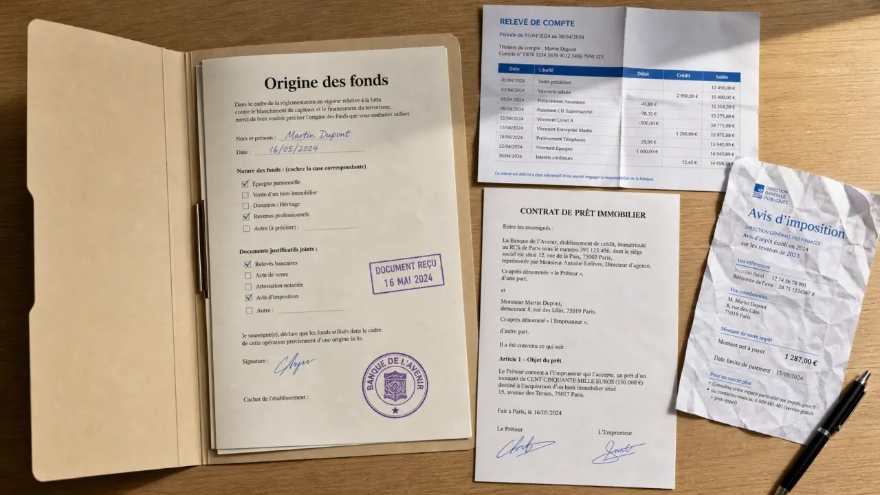 Attestation origine des fonds et justificatifs pour virement bancaire
