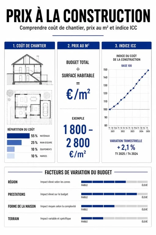 Prix à la construction : comparaison entre coût de chantier, prix au m² et indice ICC