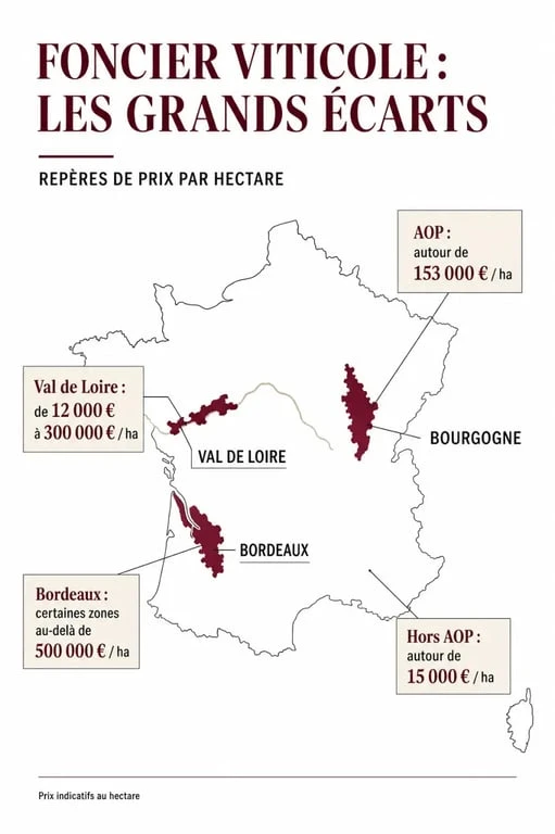 Investir dans le vignoble : carte des prix au hectare selon les régions