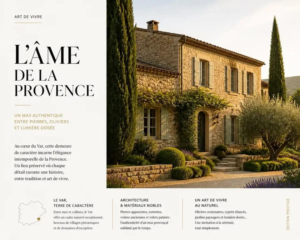 Mas provençal de prestige dans le Var, exemple de propriété de charme avec jardin paysagé pour un achat immobilier.