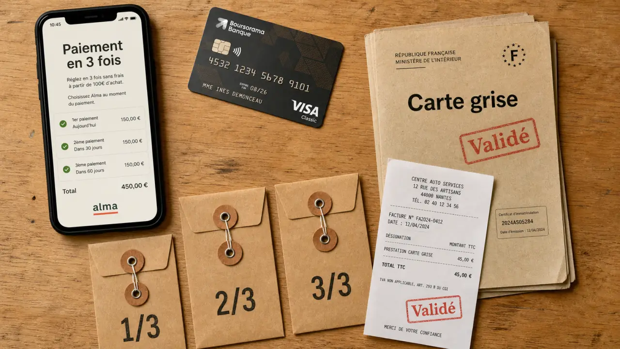 Paiement plusieurs fois carte grise : 2, 3 ou 4 échéances, carte bancaire et enveloppes