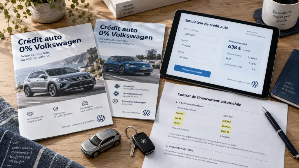 Crédit auto taux 0 Volkswagen 2026 : dossier, contrat et calcul prêt