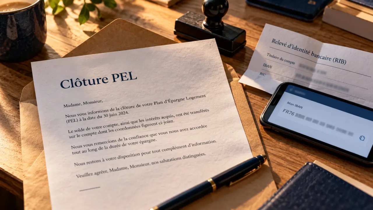 Courrier pour cloture pel avec RIB et tampon avant envoi
