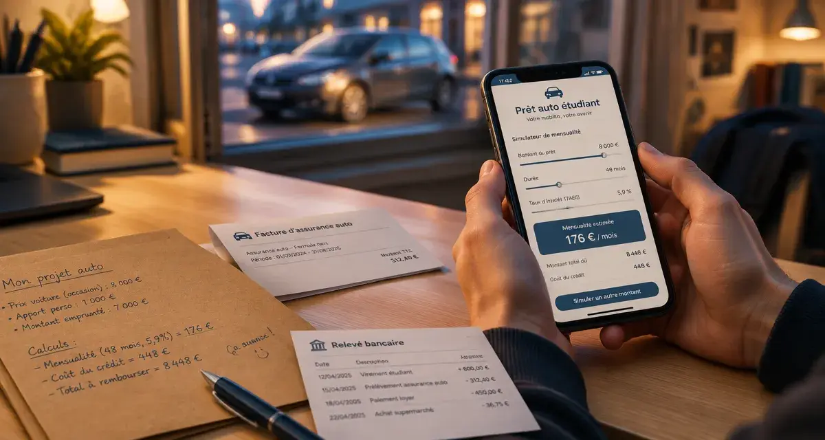 pret auto pour etudiant : simulateur de mensualité sur smartphone